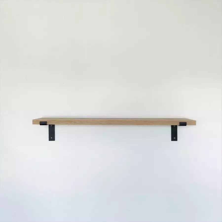 GoudmetHout Massief Eiken Wandplank Wandrek 80x20 cm Industriële Plankdragers L-vorm Staal Mat Zwart