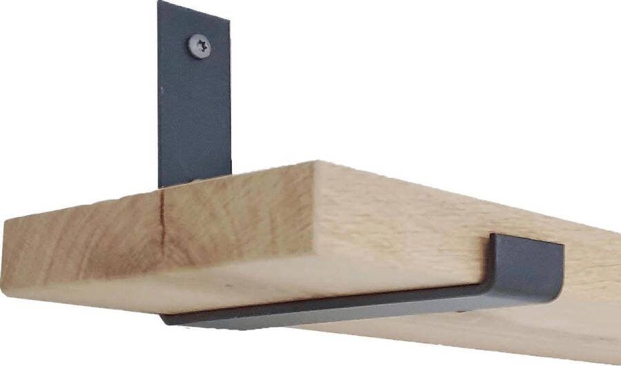 GoudmetHout Massief Eiken Wandplank Wandrek 80x20 cm Industriële Plankdragers L-vorm Up Staal Mat Blank