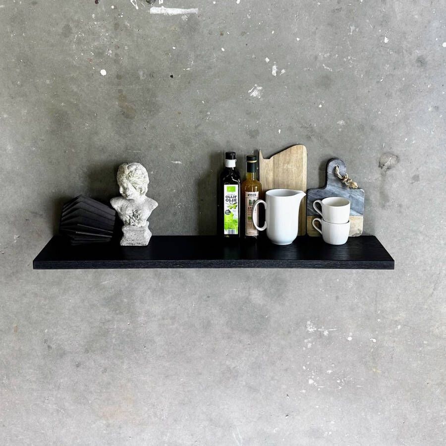 GoudmetHout Zwevende wandplank Blinde montage eiken 120 x 20 cm zwart eiken zwevende boekenplank Incl. bevestiging