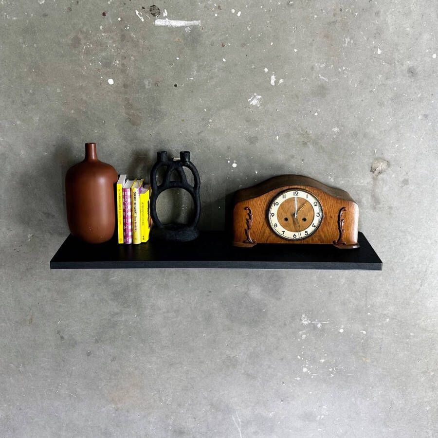GoudmetHout Zwevende wandplank Blinde montage eiken 60 x 25 cm zwart eiken zwevende boekenplank Incl. bevestiging