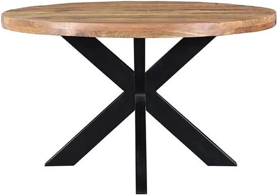 Graaftrendy Eettafel Mango Rond 110 cm 5 cm blad dikte Spinpoot 5x10 klein Naturel met lak afgewerkt