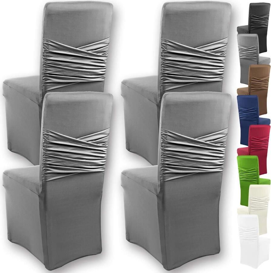 Grafenstayn Gräfenstayn Victoria Stretchstoelhoes set van 4 ronde en hoekige stoelleuningen bi-elastische pasvorm met zegel van Öko-Tex-standaard 100 getest en betrouwbaar (antraciet)