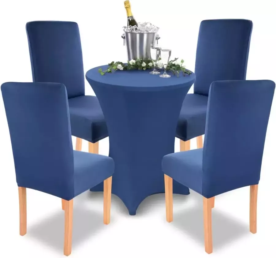 Grafenstayn Gräfenstayn Henry Stretch-stoelhoes voordeelverpakking set van 4 ronde en hoekige stoelleuningen bi-elastische pasvorm met zegel van Öko-Tex-standaard 100: getest en betrouwbaar (blauw)