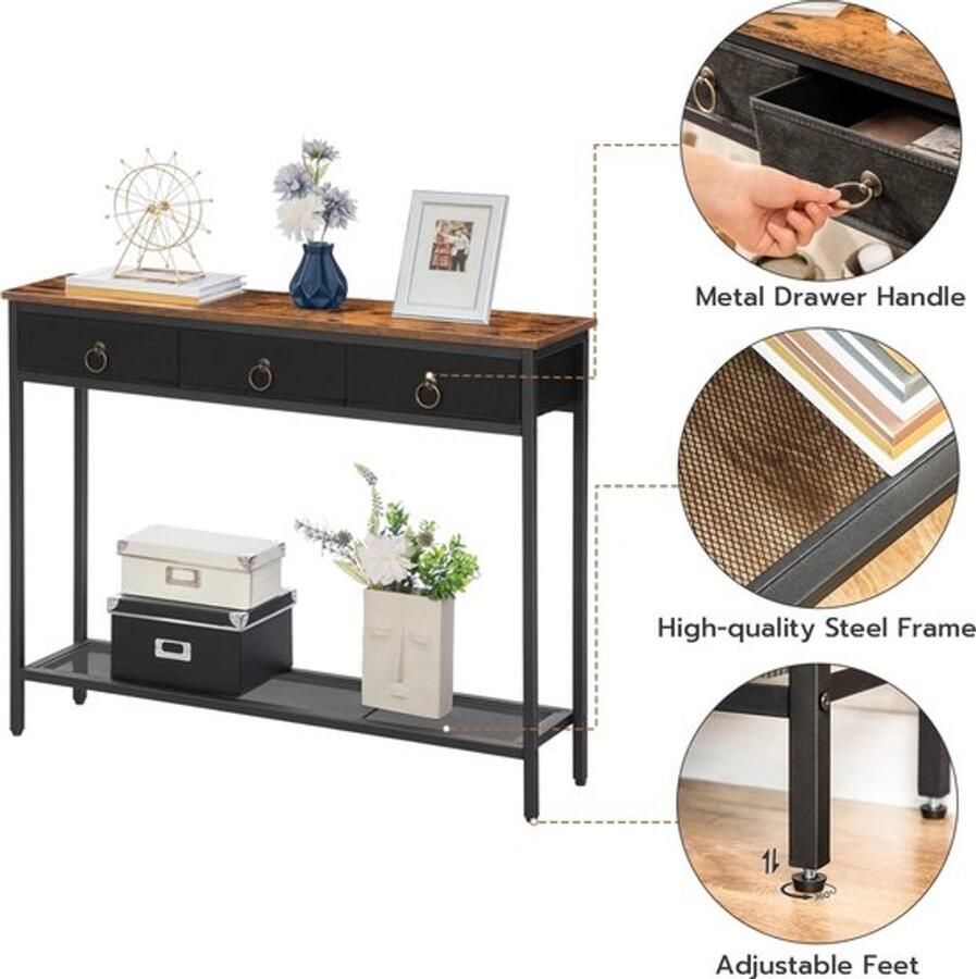 Gran Vida Â Consoletafel met Laden IndustriÃle Rustieke Stijl Bruin met Zwart