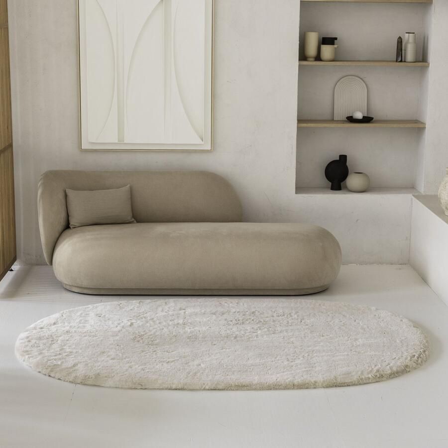 Grandstone Rabbit Fur Vloerkleed Ovaal Tapijt 150 x 230 cm Beige