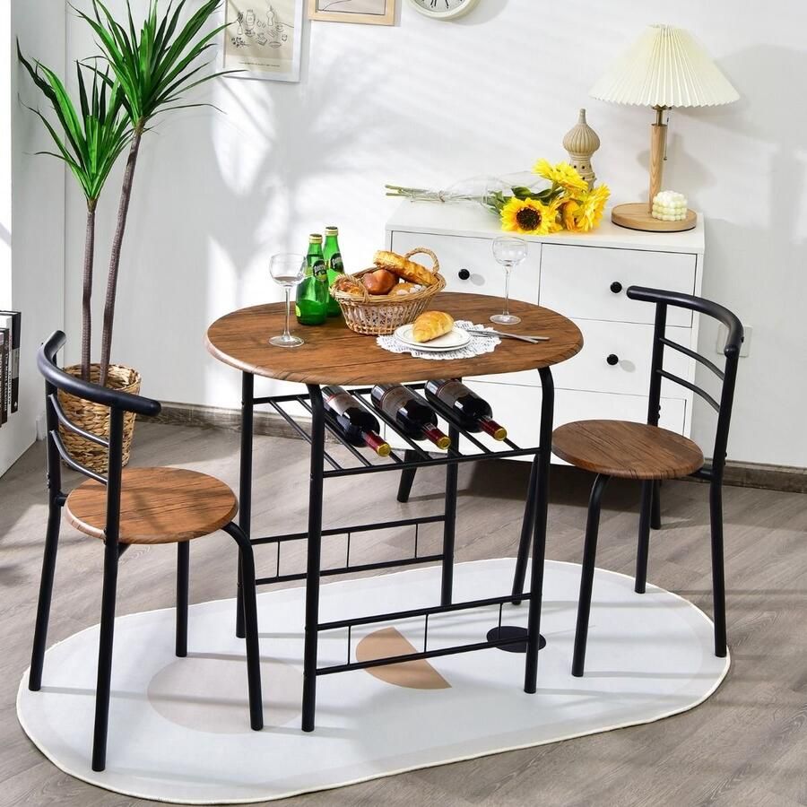 GranMaison Balkonset 2 personen Tuinset Bistroset Bruin 3 delig Tuintafel en 2 stoelen 2 personen Gecoat staal Onderhoudsvrij staal
