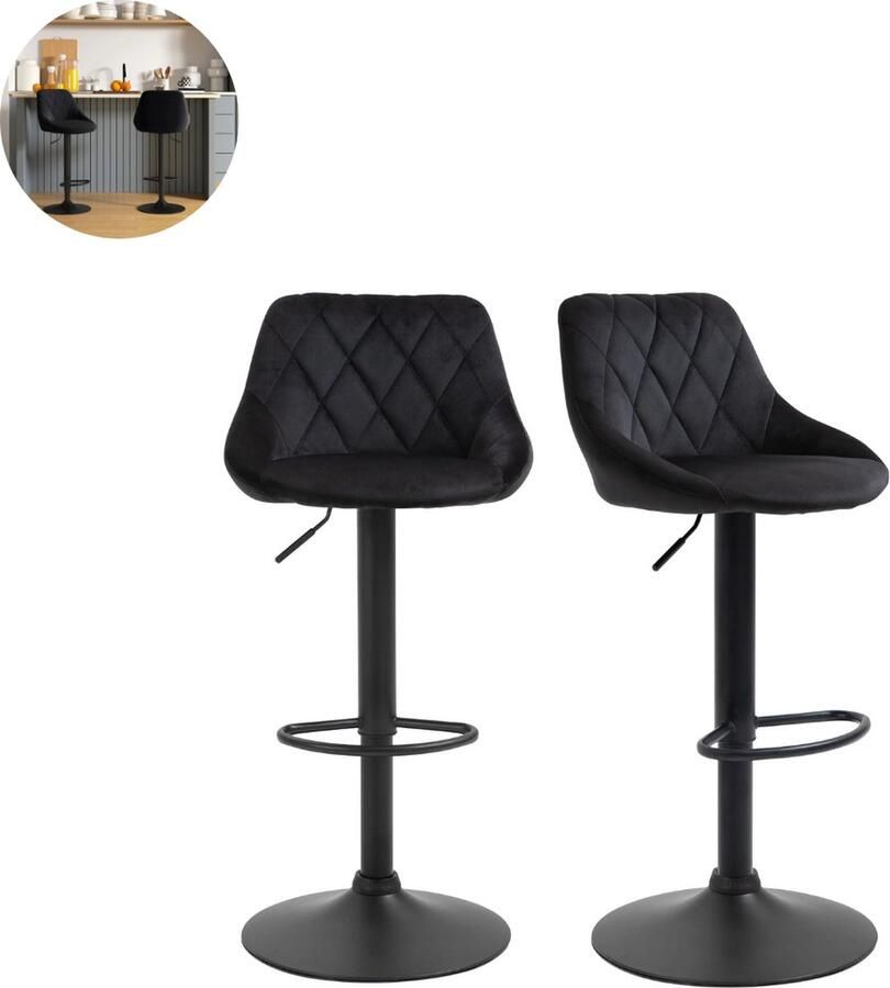 GranMaison Barkrukken set van 2 Barkruk Barstoel Barkrukken met rugleuning Keukenstoel Voetsteun Zithoogte 81 cm Zwart