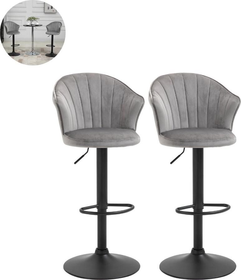 GranMaison Barkrukken set van 2 Barkruk Barstoel Barkrukken met rugleuning Keukenstoel Voetsteun Zithoogte 82 cm Grijs