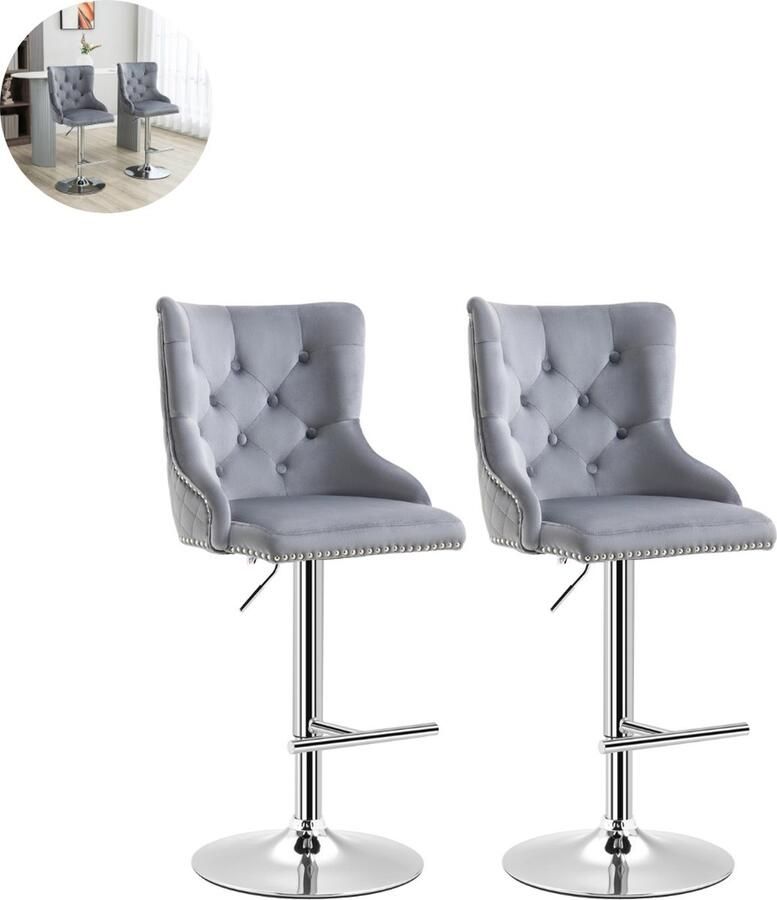 GranMaison Barkrukken set van 2 Barkruk Barstoel Barkrukken met rugleuning Keukenstoel Voetsteun Zithoogte 86 cm Lichtgrijs