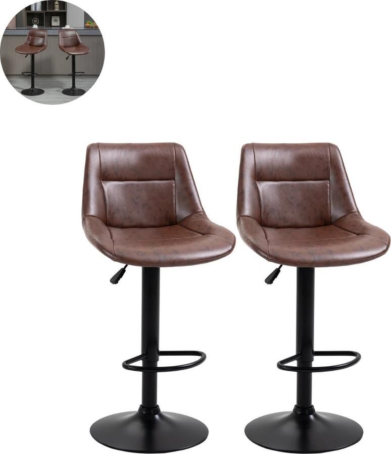 GranMaison Barkrukken set van 2 Barkruk Barstoel Barkrukken met rugleuning Keukenstoel Voetsteun Zithoogte 79 cm Bruin