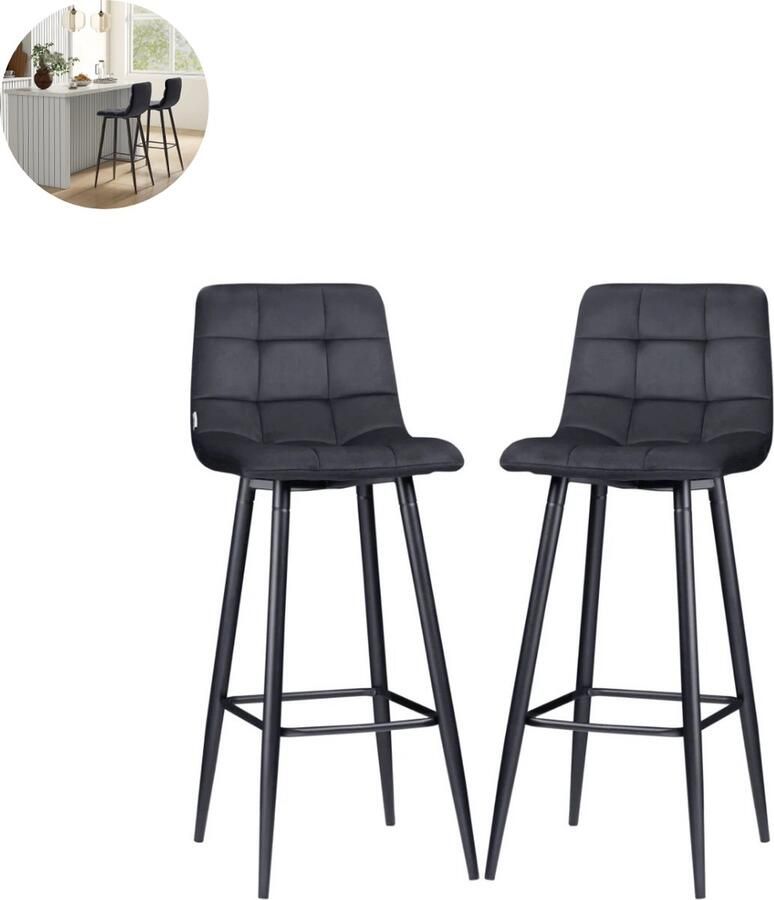 GranMaison Barkrukken set van 2 Barkruk Barstoel Barkrukken met rugleuning Keukenstoel Voetsteun Zithoogte 77 cm Zwart