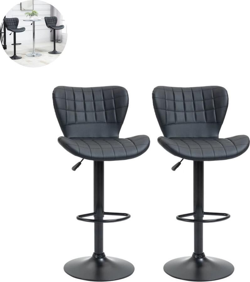 GranMaison Barkrukken set van 2 Barkruk Barstoel Barkrukken met rugleuning Keukenstoel Voetsteun Zithoogte 81 cm Zwart