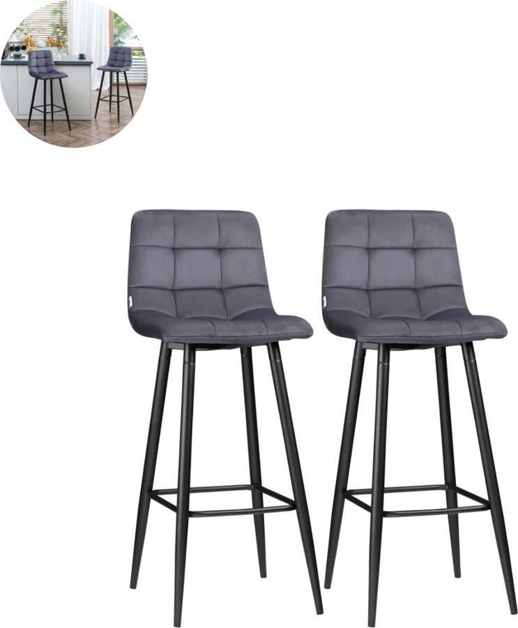 GranMaison Barkrukken set van 2 Barkruk Barstoel Barkrukken met rugleuning Keukenstoel Voetsteun Zithoogte 77 cm Grijs