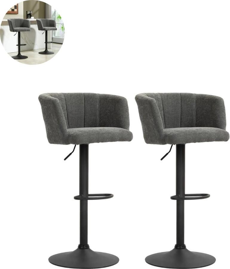 GranMaison Barkrukken set van 2 Barkruk Barstoel Barkrukken met rugleuning Keukenstoel Voetsteun Zithoogte 85 cm Donkergrijs