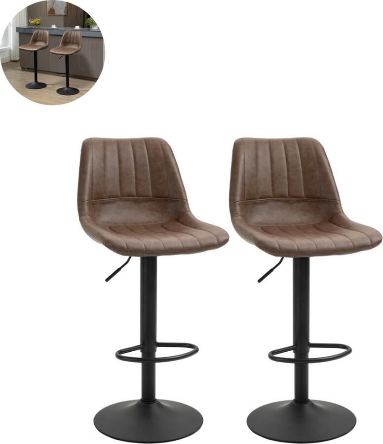 GranMaison Barkrukken set van 2 Barkruk Barstoel Barkrukken met rugleuning Keukenstoel Voetsteun Zithoogte 79 cm Bruin