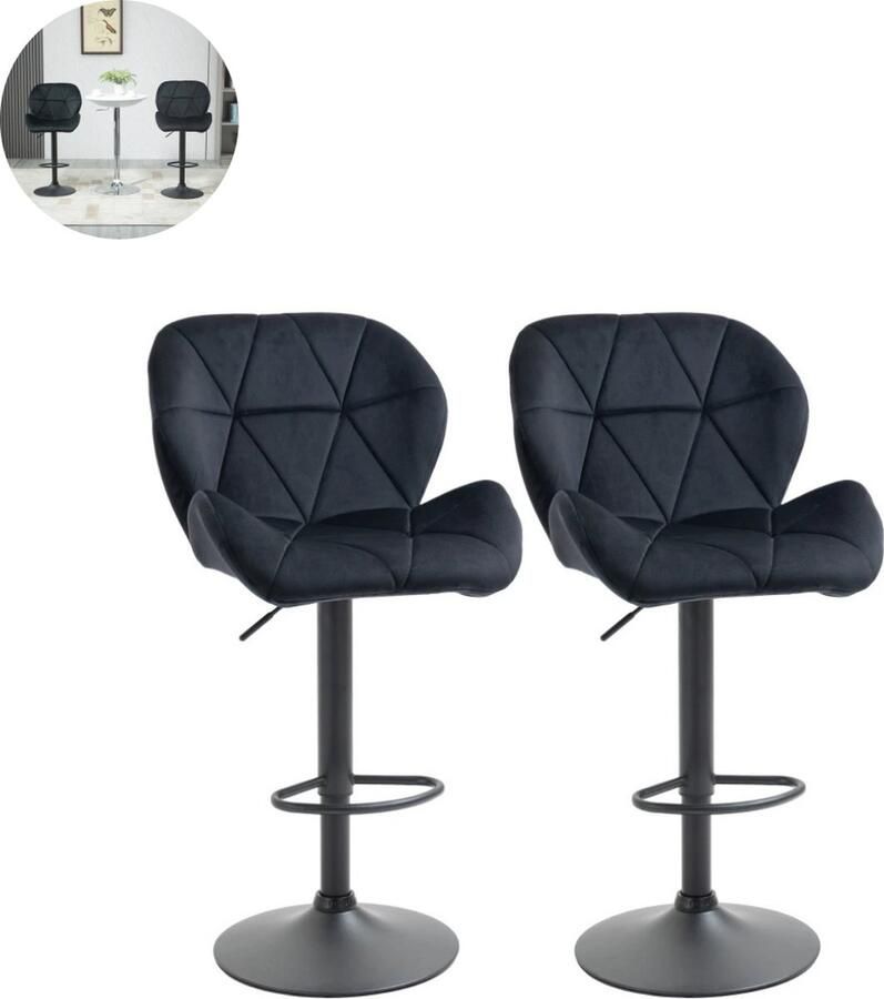 GranMaison Barkrukken set van 2 Barkruk Barstoel Barkrukken met rugleuning Keukenstoel Voetsteun Zithoogte 82 cm Zwart