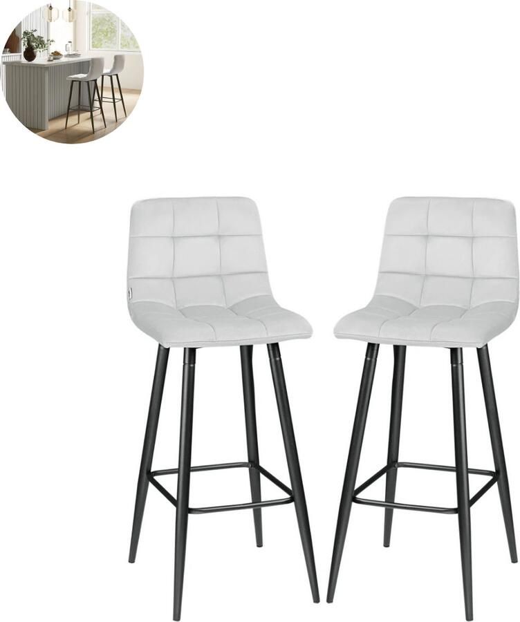 GranMaison Barkrukken set van 2 Barkruk Barstoel Barkrukken met rugleuning Keukenstoel Voetsteun Zithoogte 77 cm Lichtgrijs