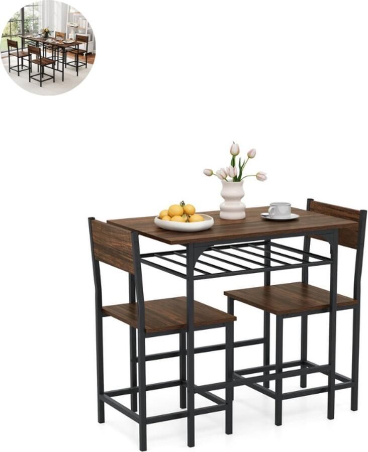 GranMaison Bartafel keuken Bartafel Set Barkruk Barstoel Keukenstoel Voetsteun Bruin