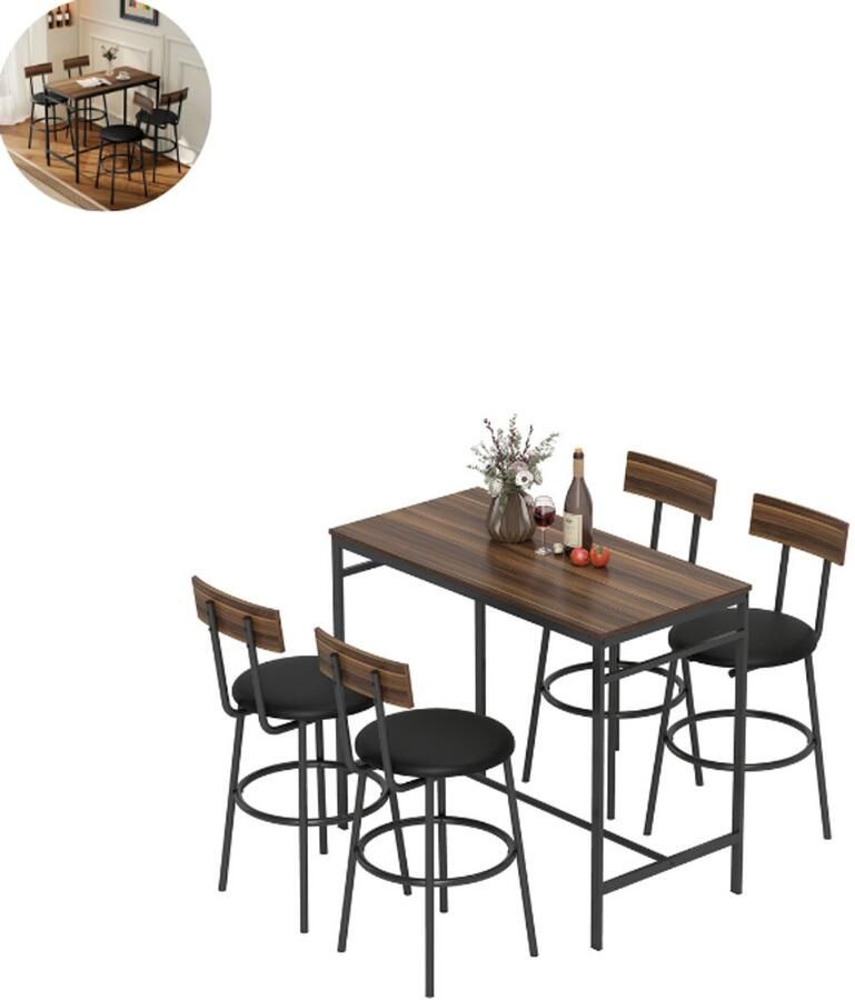 GranMaison Bartafel keuken Bartafel Set Barkruk Barstoel Keukenstoel Voetsteun Bruin + Zwart