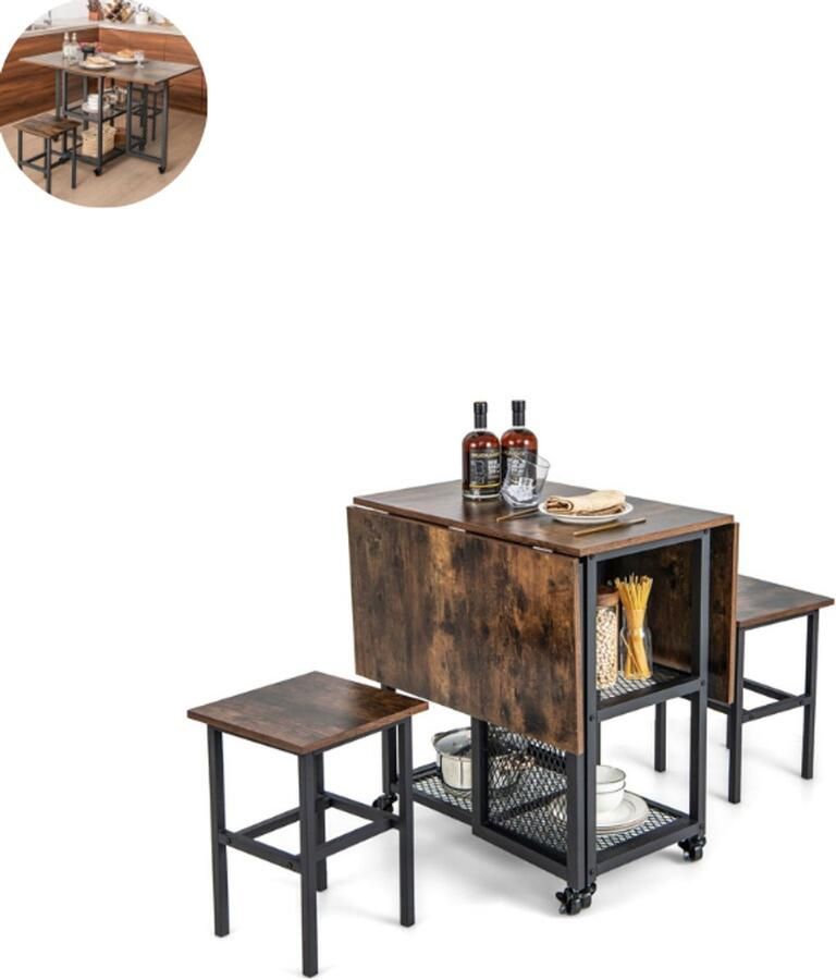 GranMaison Bartafel keuken Bartafel Set Barkruk Barstoel keukenstoel Voetsteun Bruin + Zwart