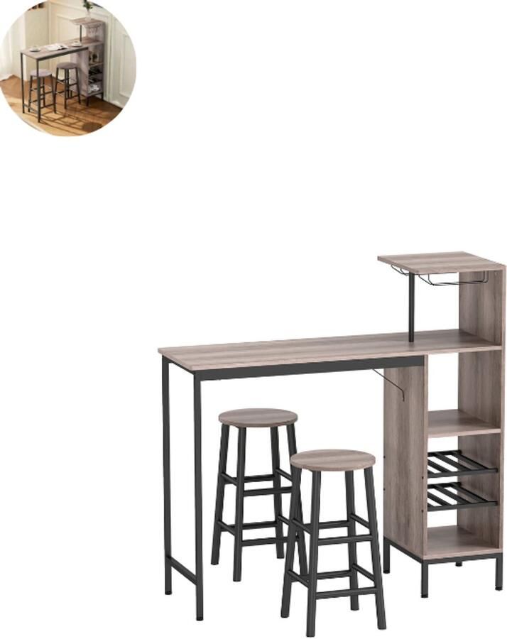 GranMaison Bartafel keuken Bartafel Set Barkruk Barstoel Keukenstoel Voetsteun Grijs