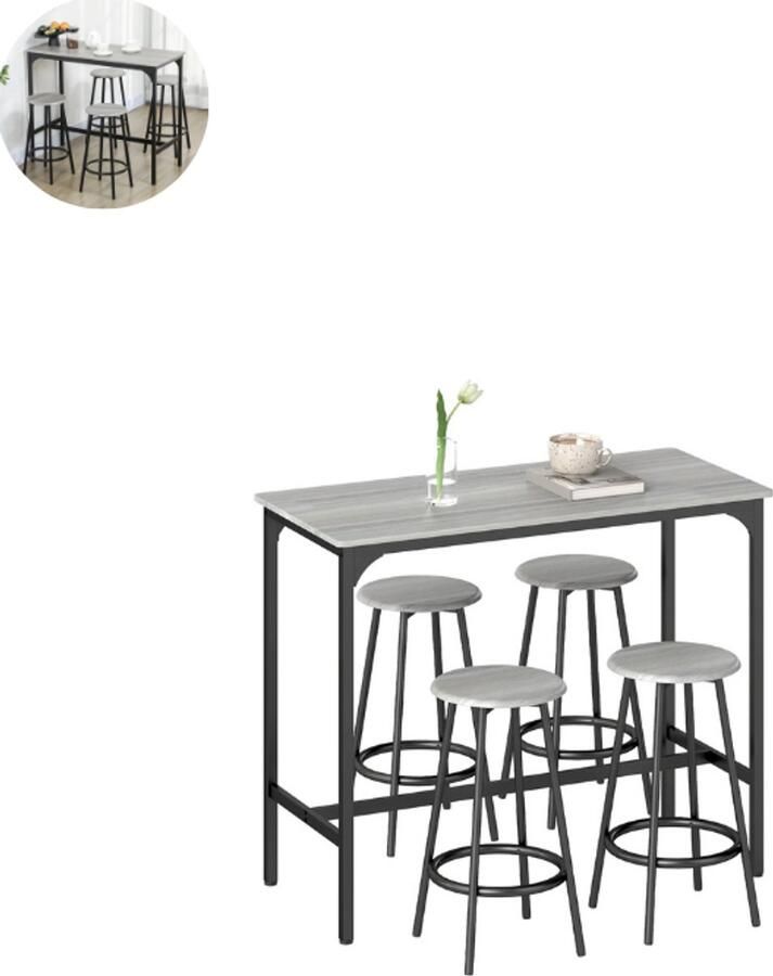 GranMaison Bartafel keuken Bartafel Set Barkruk Barstoel keukenstoel Voetsteun Grijs