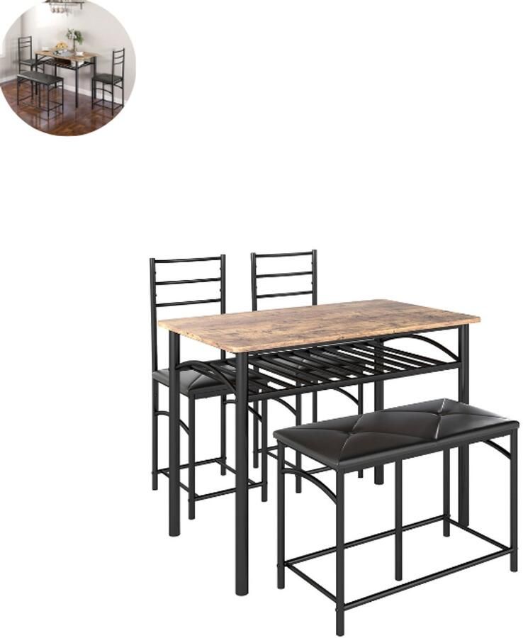 GranMaison Bartafel keuken Bartafel Set Barkruk Barstoel Keukenstoel Voetsteun Rustiek bruin