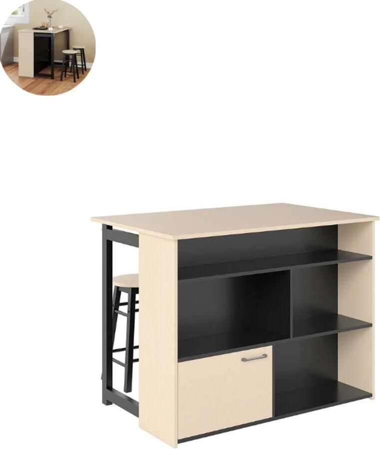 GranMaison Bartafel keuken Bartafel Set Barkruk Barstoel keukenstoel Voetsteun Zwart + eiken