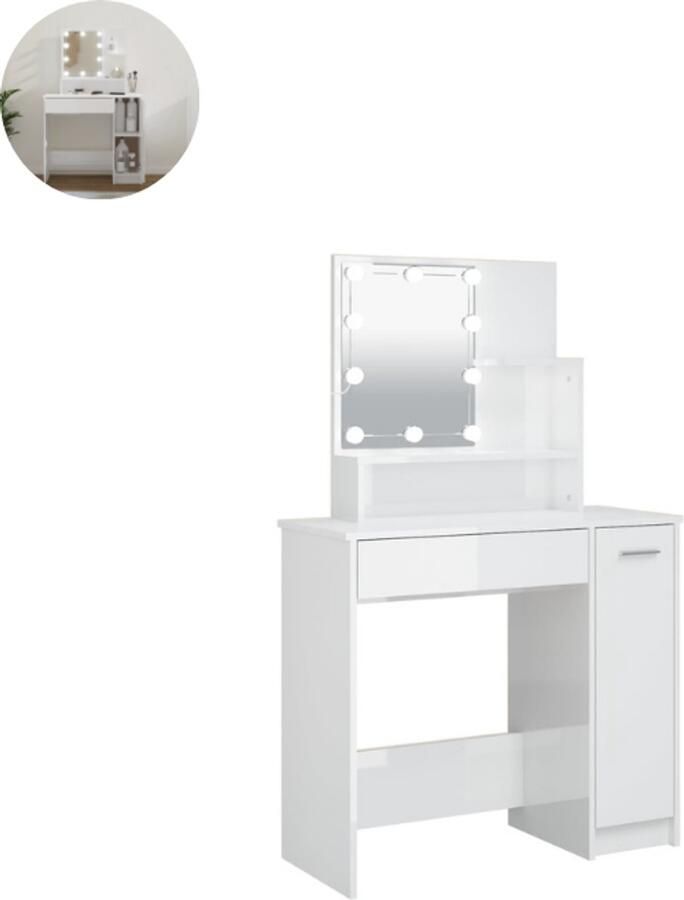 GranMaison Kaptafel Make up tafel Make up Toilettafel -Met lades 86 5x35x136 cm Hoogglans Wit