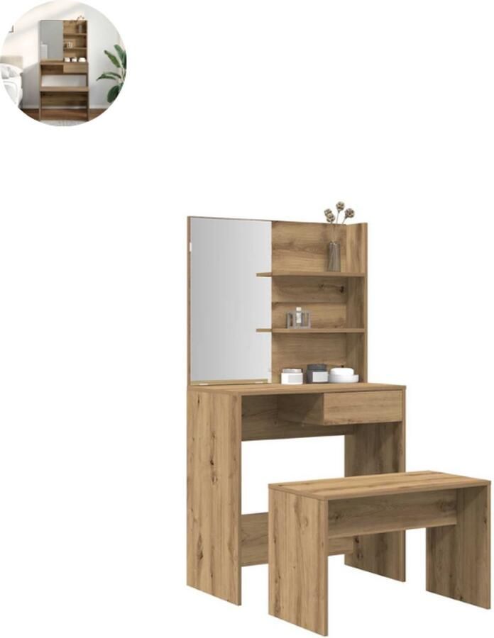 GranMaison Kaptafel met spiegel Make up tafel Make up Toilettafel Met lades Artisanaal Eiken