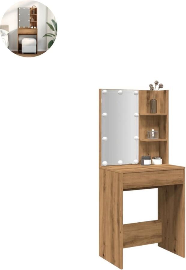 GranMaison Kaptafel met spiegel Make up tafel Make up Toilettafel Met lades Artisanaal Eiken