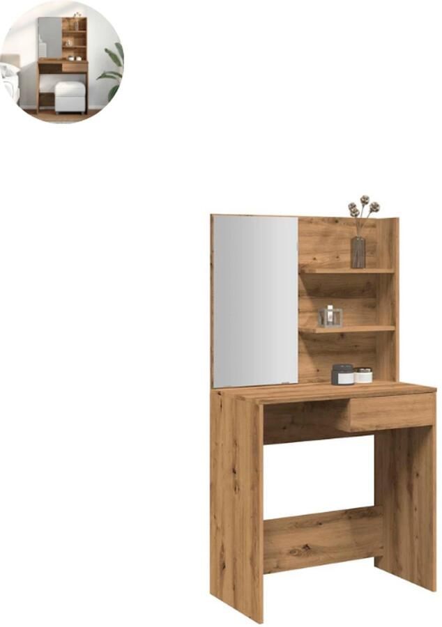GranMaison Kaptafel met spiegel Make up tafel Make up Toilettafel Met lades Artisanaal Eiken