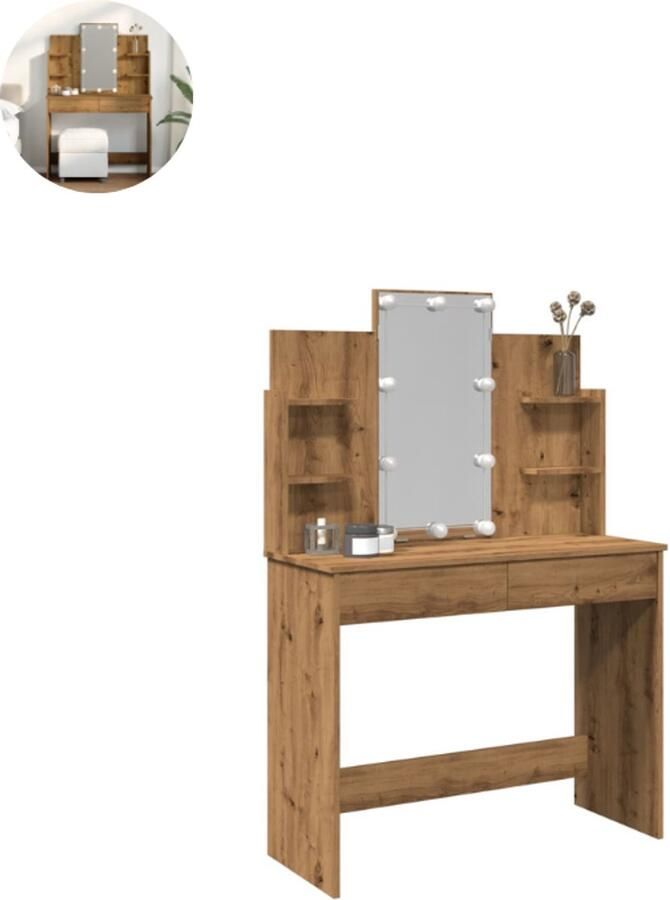 GranMaison Kaptafel met spiegel Make up tafel Make up Toilettafel Met lades Artisanaal Eiken
