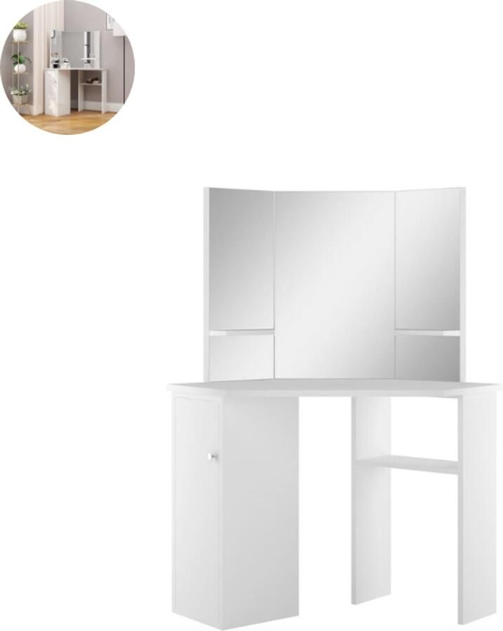 GranMaison Kaptafel met spiegel Make up tafel Make up Toilettafel Met lades Wit