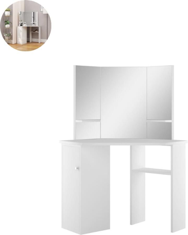 GranMaison Kaptafel met spiegel Make up tafel Make up Toilettafel Met lades Wit