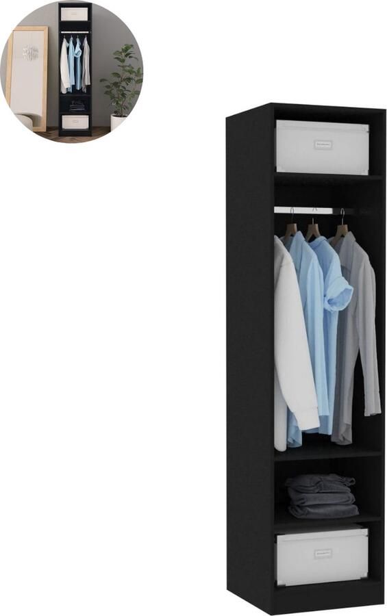 GranMaison Kledingkast Slaapkamer Kledingkasten Ladekasten Commode Organizer 50x50x200 cm Hout Zwart