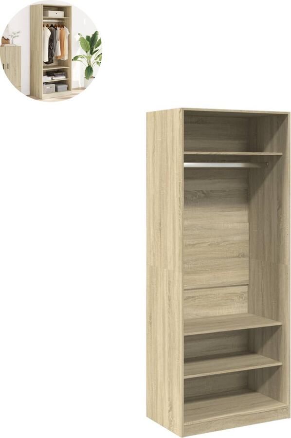 GranMaison Kledingkast Slaapkamer Kledingkasten Ladekasten Commode Organizer 80x50x200 cm Bewerkt Hout Sonoma Eikenkleurig