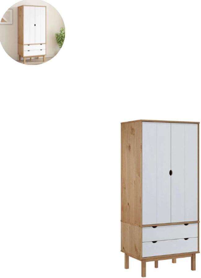 GranMaison Kledingkast Slaapkamer Kledingkasten Ladekasten Commode Organizer Massief Bruin en Wit