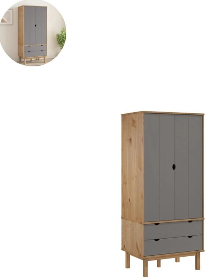 GranMaison Kledingkast Slaapkamer Kledingkasten Ladekasten Commode Organizer Massief Bruin en Grijs