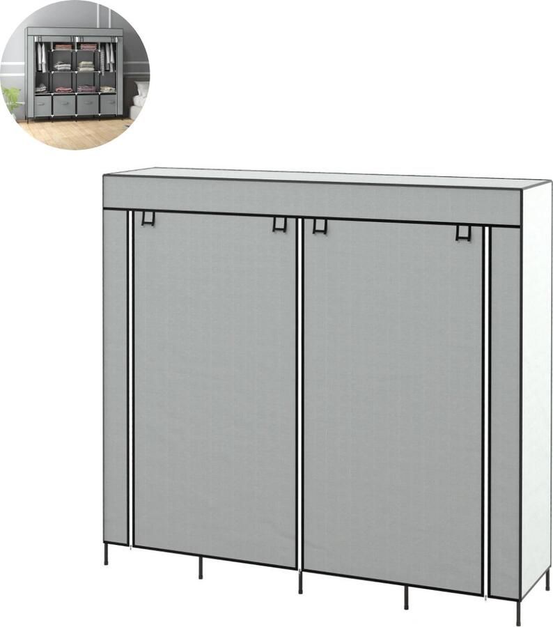 GranMaison Kledingkast Slaapkamer Kledingkasten Ladekasten Commode Organizer Massief -Grijs