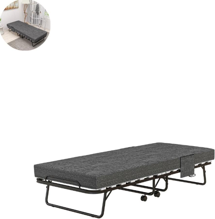 GranMaison Logeerbed Vouwbed Opklapbed Zetelbed Logeermatras 1 persoons Metalen frame Donkergrijs