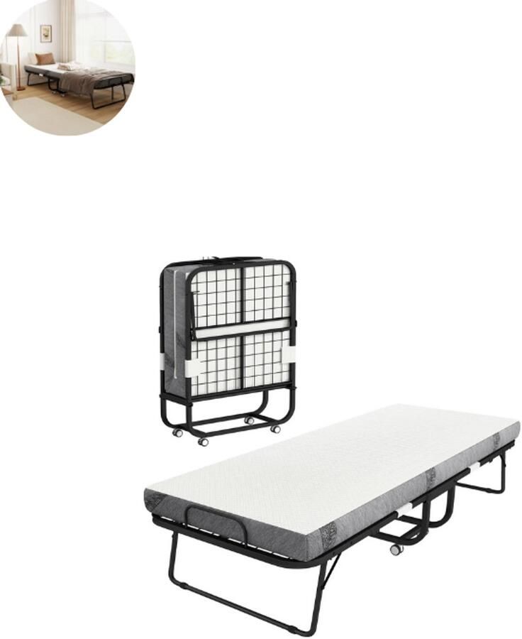 GranMaison Logeerbed Vouwbed Opklapbed Zetelbed Logeermatras 1 persoons Metalen frame Zwart