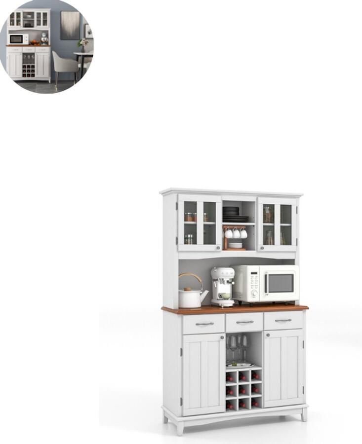 GranMaison Magnetronkast Keukenkast Keukenrek Staand Ovenkast 112L x 41.5B x 184.5H cm Organizers Dubbele Draagplank Aanrecht Organiser Wit