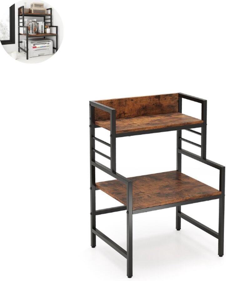 GranMaison Magnetronkast Keukenkast Keukenrek Staand Ovenkast 52 x 42 x 78 cm Organizers Dubbele Draagplank Aanrecht Organiser Rustiek bruin + Zwart