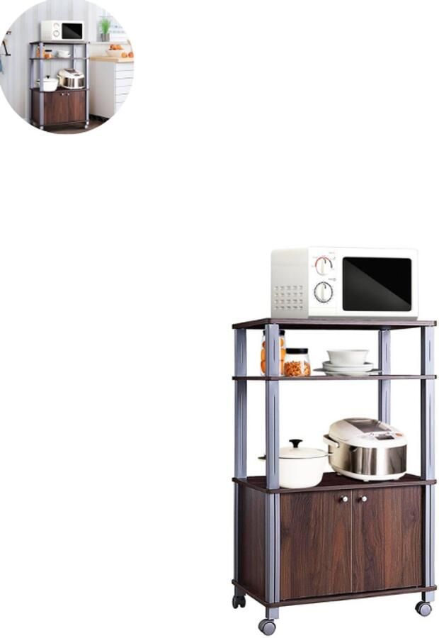 GranMaison Magnetronkast Keukenkast Keukenrek Staand Ovenkast 60 x 40 x 98 cm Organizers Dubbele Draagplank Aanrecht Organiser Bruin