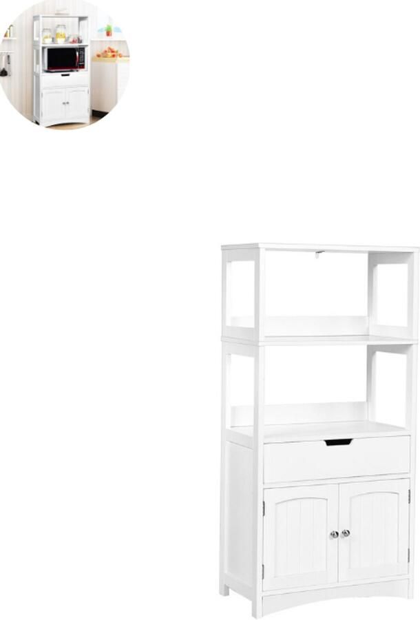 GranMaison Magnetronkast Keukenkast Keukenrek Staand Ovenkast 60x32x112cm Organizers Dubbele Draagplank Aanrecht Organiser Wit