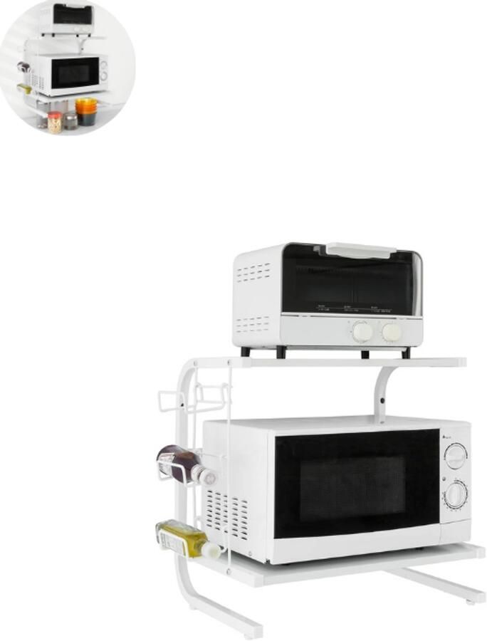 GranMaison Magnetronkast Keukenkast Keukenrek Staand Ovenkast 62L x 51H x 37B cm Organizers Dubbele Draagplank Aanrecht Organiser Wit