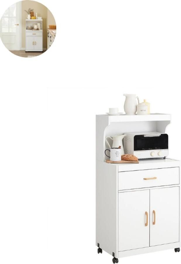 GranMaison Magnetronkast Keukenkast Keukenrek Staand Ovenkast 62x119x40cm (BxHxL) Organizers Dubbele Draagplank Aanrecht Organiser Wit - Foto 2