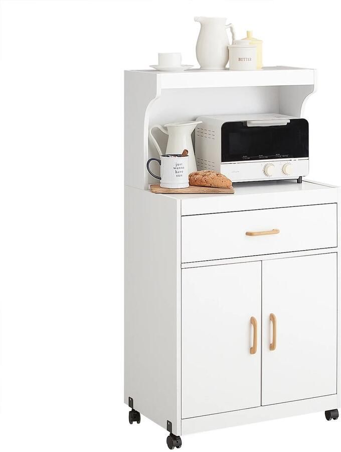 GranMaison Magnetronkast Keukenkast Keukenrek Staand Ovenkast 62x119x40cm (BxHxL) Organizers Dubbele Draagplank Aanrecht Organiser Wit