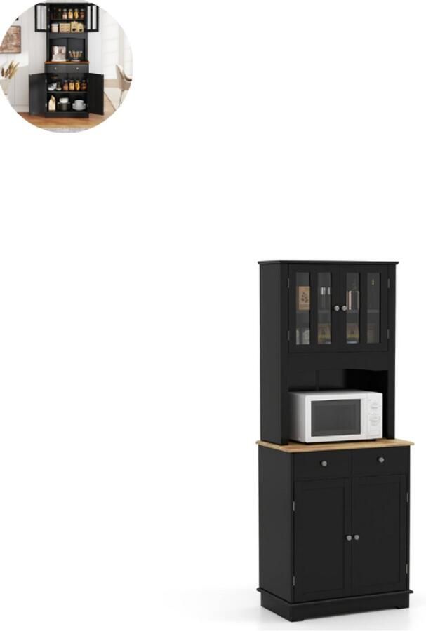 GranMaison Magnetronkast Keukenkast Keukenrek Staand Ovenkast 68 x 40 x 170 cm (L x B x H) Organizers Dubbele Draagplank Aanrecht Organiser Zwart